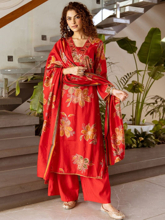 Women Floral Printed Kurta with Palazzos & Dupatta