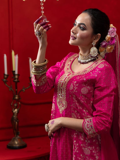 Dhiyona CH Women Ethnic Motifs Embroidered Panelled Thread Work Kurta with Trousers & With Dupatta