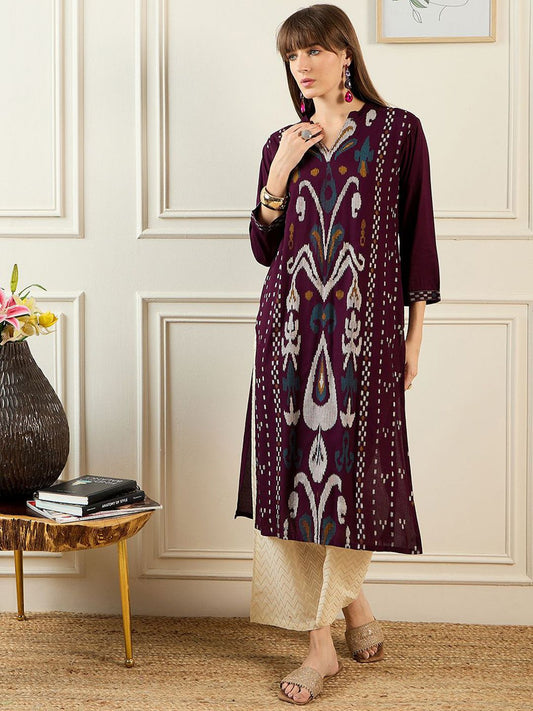 Dhiyona IE Ethnic Motifs Printed Mandarin Collar Straight Kurta