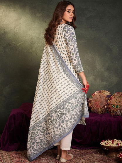 Ethnic Motifs Printed Pure Cotton Kurta With Trousers & Dupatta