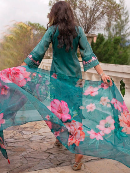 Women Floral Embroidered Regular Thread Work Kurta with Trousers & With Dupatta