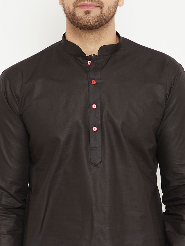 Men's Black Cotton Straight Kurta Pyjama Set