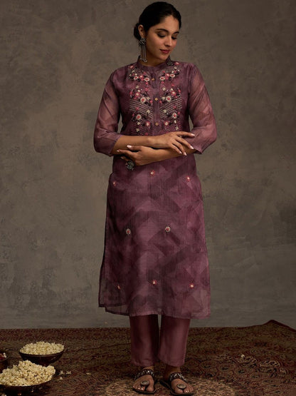 Floral Embroidered Thread Work Chanderi Cotton Kurta with Trousers & Dupatta