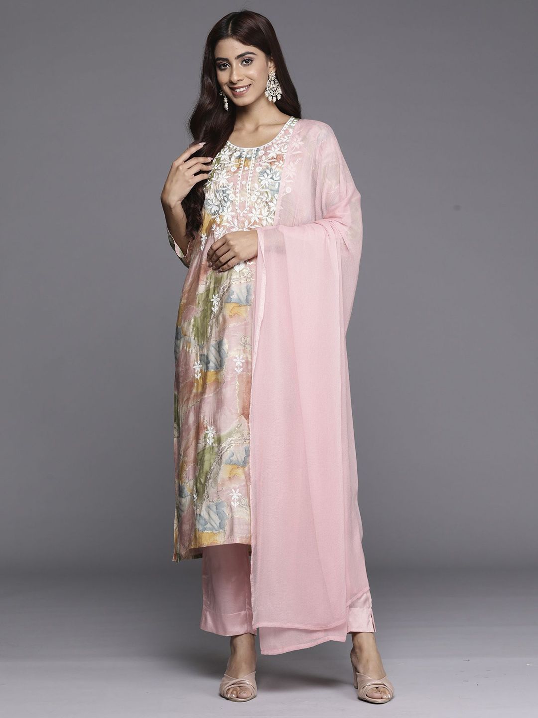 Women Floral Embroidered Kurta with Palazzos & Dupatta