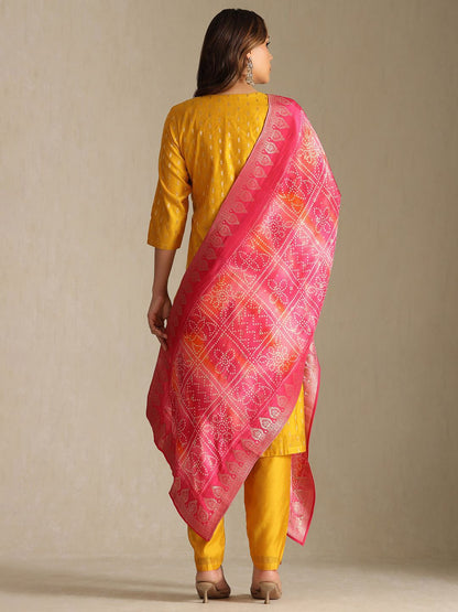 Dhiyona SO Women's Floral Woven Design Zardozi Kurta With Trousers & Dupatta