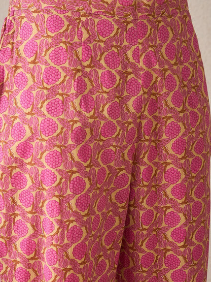 Dhiyona IE Floral Printed Notch Neck Empire Pure Cotton A-Line Kurta With Trouser