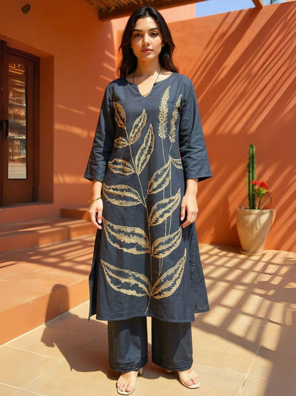 Women Ethnic Motifs Embroidered Thread Work Pure Cotton Kurta with Palazzo