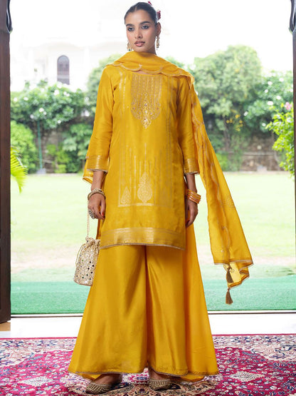 Dhiyona CH Women Ethnic Motifs Embroidered Regular Thread Work Kurta with Palazzos & Dupatta