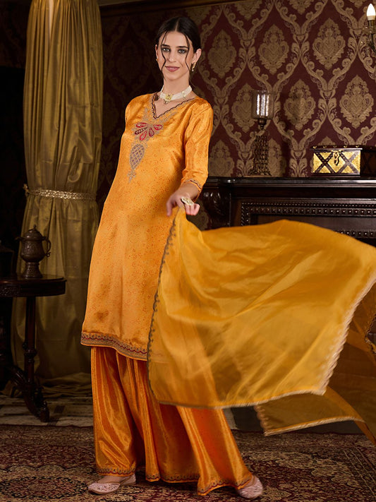 Dhiyona CH Women Ethnic Motifs Printed Regular Thread Work Kurta with Sharara & With Dupatta