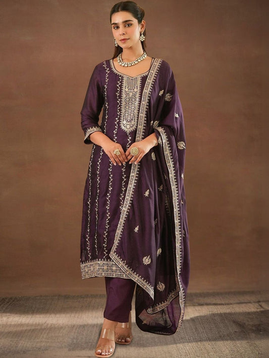 Women Ethnic Motifs Embroidered Regular Thread Work Kurta with Trousers & With Dupatta