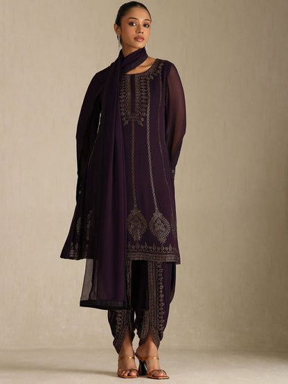 Dhiyona SO Women's Floral Printed Beads and Stones Round Neck Kurta With Dhoti Pants & Dupatta
