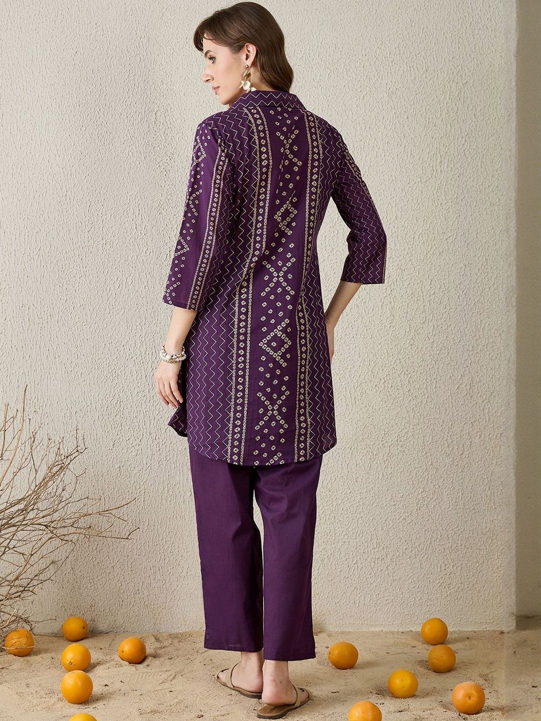 Women Bandhani Printed Regular Pure Cotton Kurti With Trousers