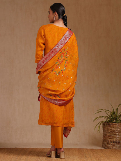 Dhiyona SO Women's Floral Printed Beads and Stones Organza Straight Kurta With Trouser And Dupatta