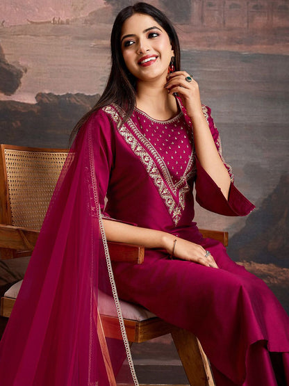 Dhiyona PD Women Embroidered Kurta & Trousers with Dupatta