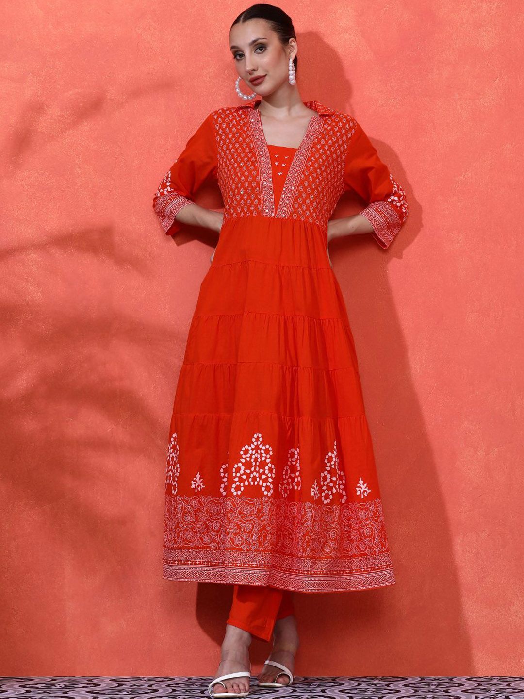 Dhiyona SN Women's Embroidered Pure Cotton A-Line Kurta & Trousers Sets