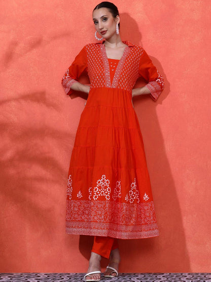 Dhiyona SN Women's Embroidered Pure Cotton A-Line Kurta & Trousers Sets