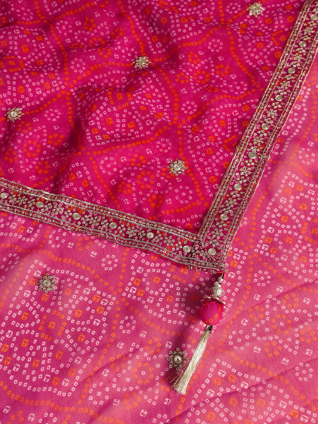 Dhiyona SO Women's Women Bandhani Embroidered Kurta with Sharara & Dupatta
