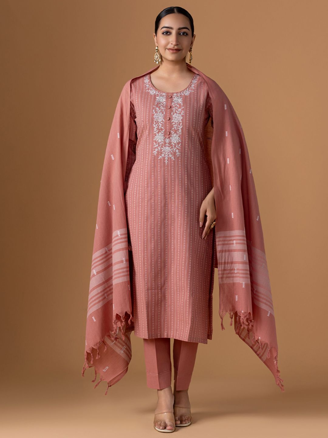 Dhiyona WP Women Jamdani Pure Cotton Suit Set With Dupatta