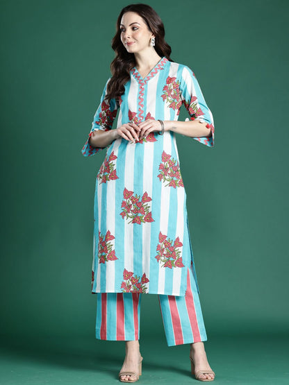 Dhiyona IE Printed Pure Cotton Tunic & Trousers Co-ords