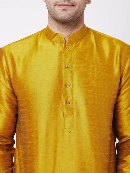 Men's Mustard Silk Blend Straight Kurta Pyjama Set