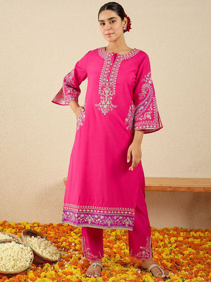 Women Ethnic Motifs Embroidered Regular Kurta Set With Dupatta