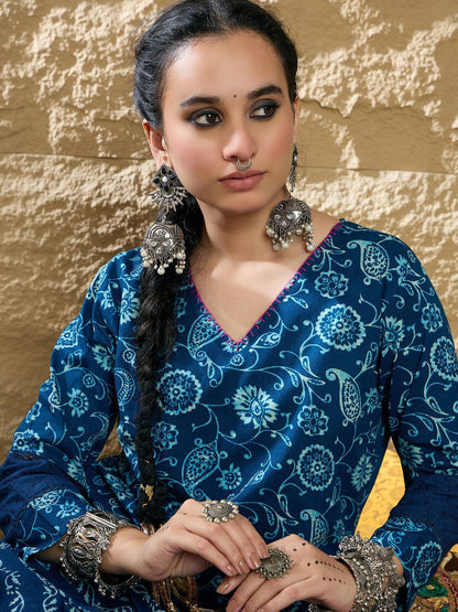 Dhiyona IE Women Paisley Printed Pure Cotton Kurta with Trousers & Dupatta