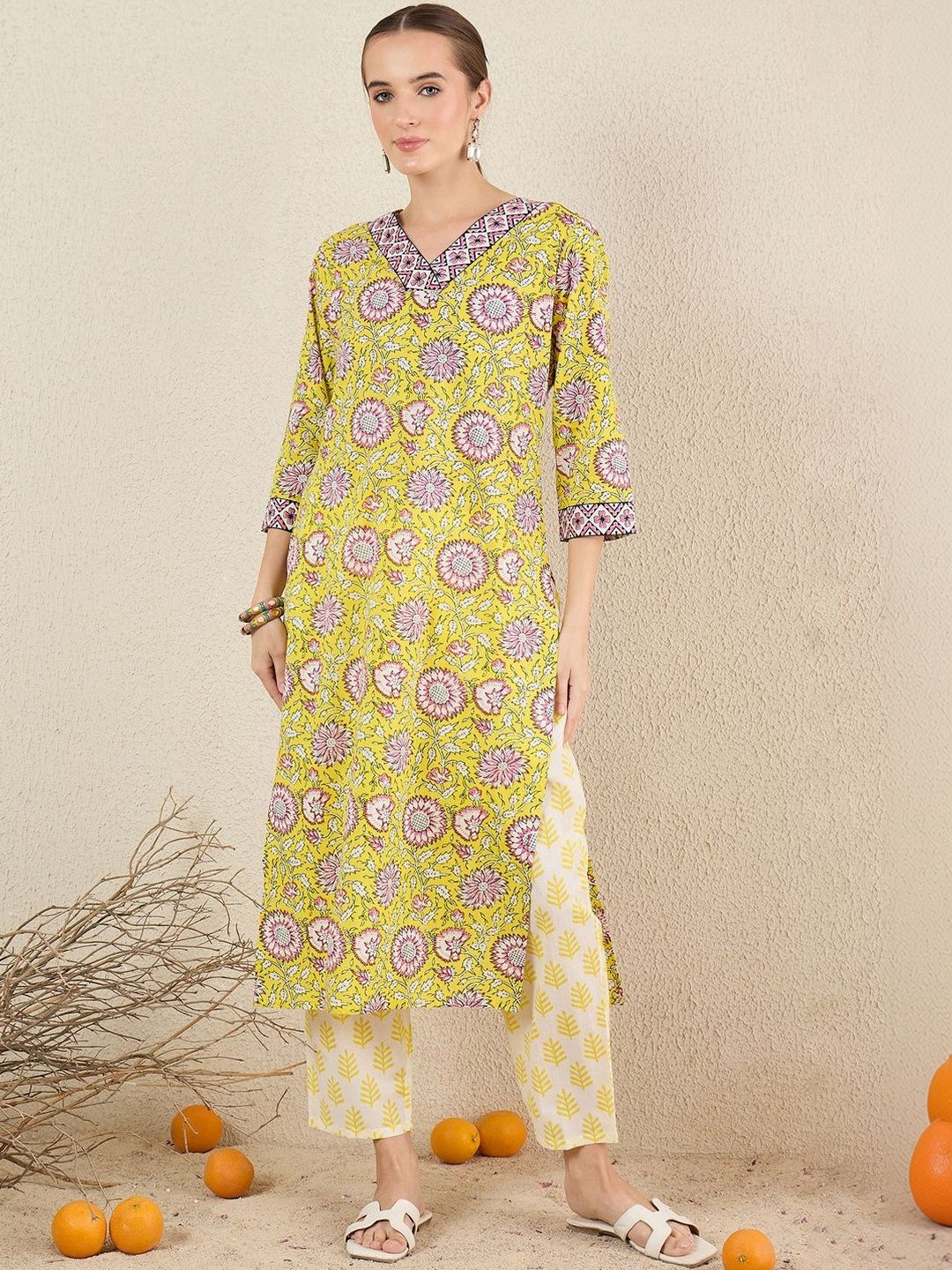 Women Floral Printed Regular Pure Cotton Kurta with Trousers & With Dupatta