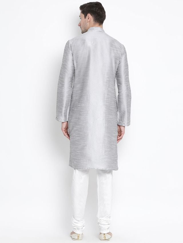 Men's Grey Silk Blend Straight Kurta Pyjama Set
