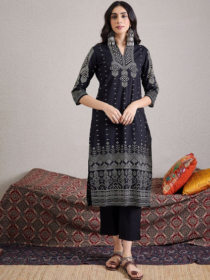 Women Bandhani Printed Cotton Kurta with Trousers & Dupatta
