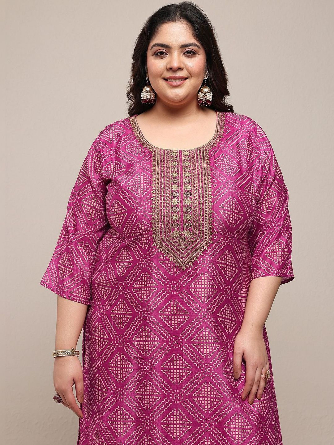 Dhiyona Women's Plus Size Ethnic Motifs Printed Kurta with Palazzos & With Dupatta