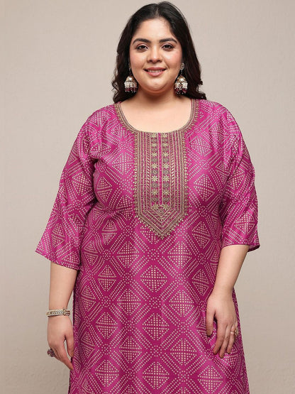 Dhiyona Women's Plus Size Ethnic Motifs Printed Kurta with Palazzos & With Dupatta