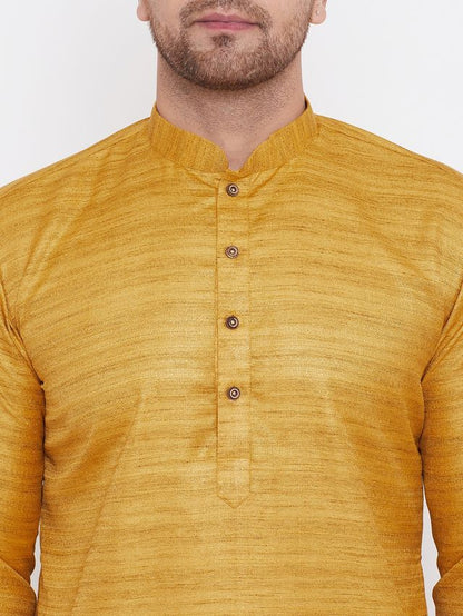 Men's Mustard Silk Blend Straight Kurta Pyjama Set