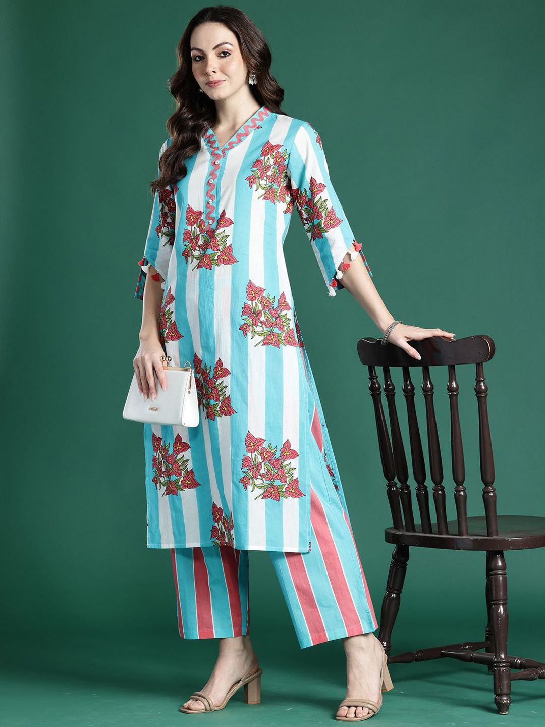 Dhiyona IE Printed Pure Cotton Tunic & Trousers Co-ords