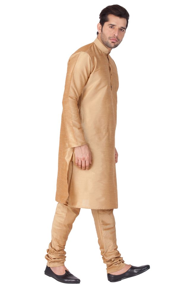 Men's Gold Silk Blend Straight Kurta Pyjama Set