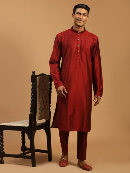 Men's Maroon Viscose Straight Kurta Pyjama Set