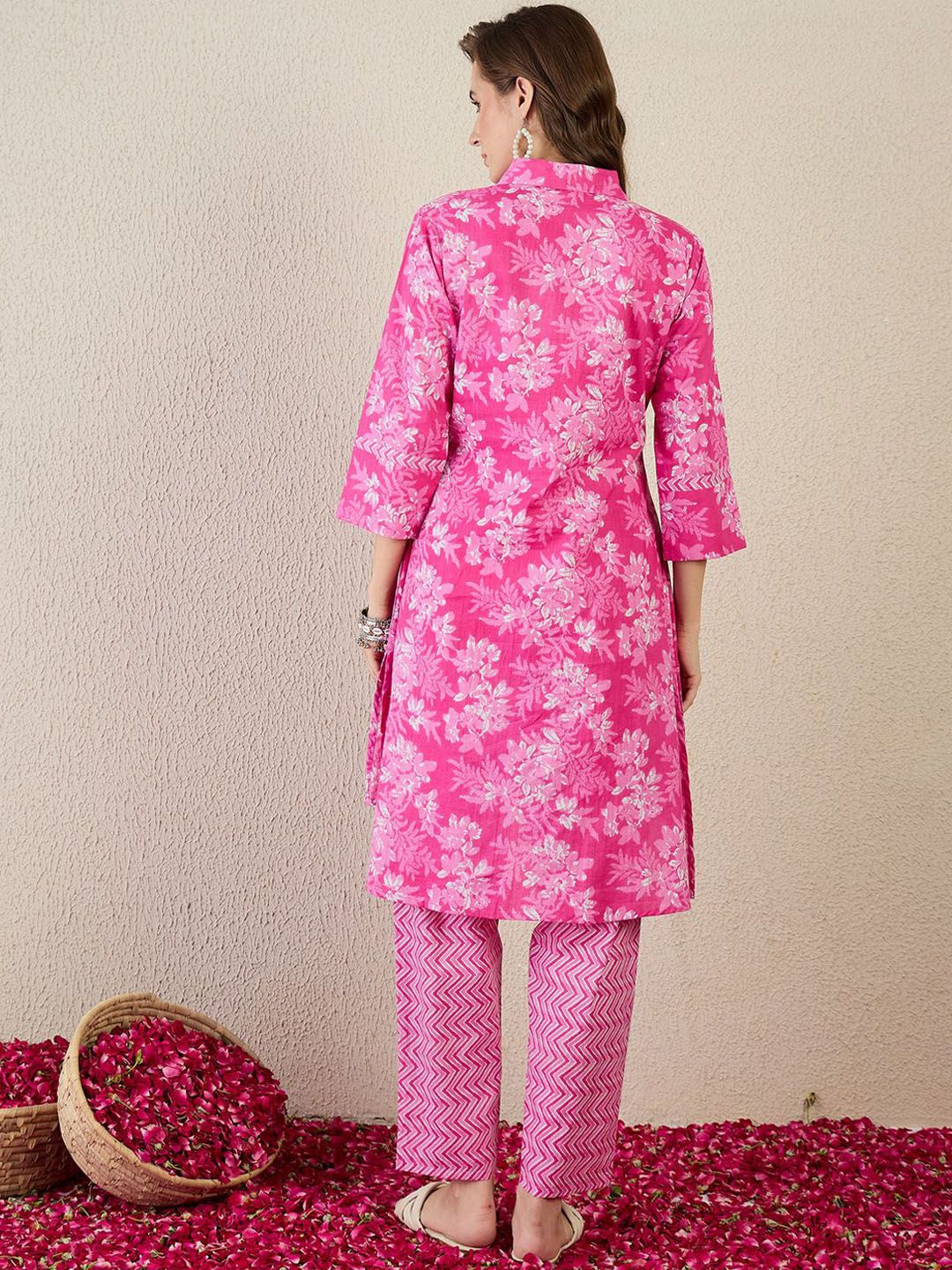 Floral Printed A-Line Pure Cotton Kurta With Trouser