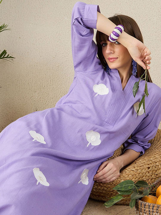 Dhiyona IE Floral Embroidered Mandarin Collar A-Line Tunic With Palazzos Co-Ords