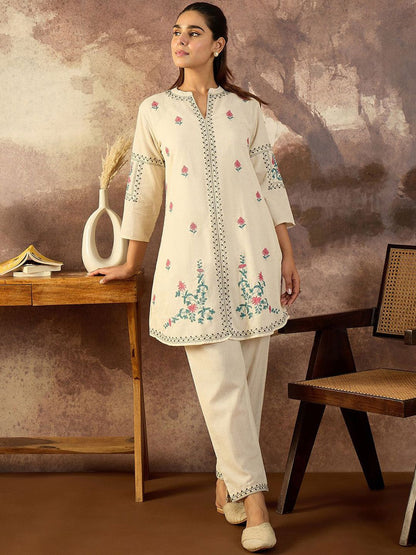 Women Ethnic Motifs Embroidered Pure Cotton Regular A-Line Kurta with Trousers