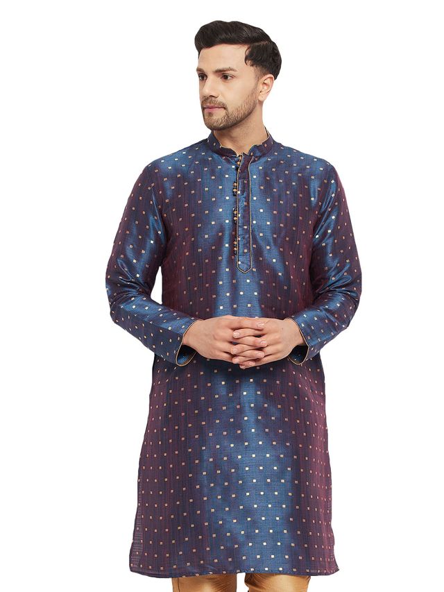 Men's Blue Silk Blend Straight Kurta Pyjama Set