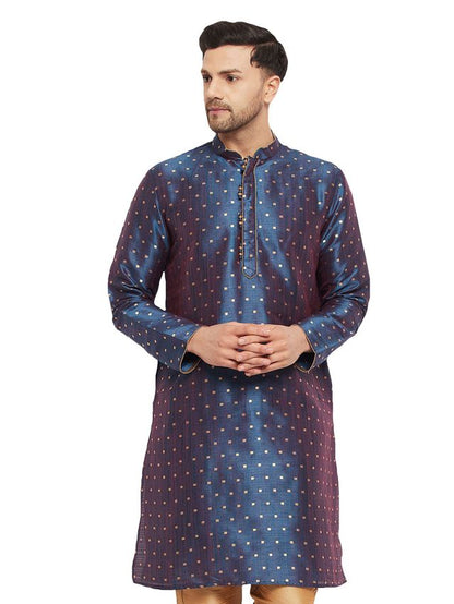 Men's Blue Silk Blend Straight Kurta Pyjama Set