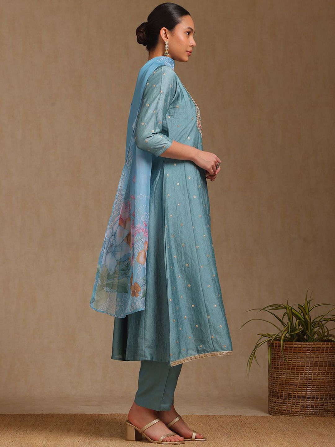 Dhiyona SO Women's Women Ethnic Motifs Printed Panelled Kurta with Trousers & With Dupatta