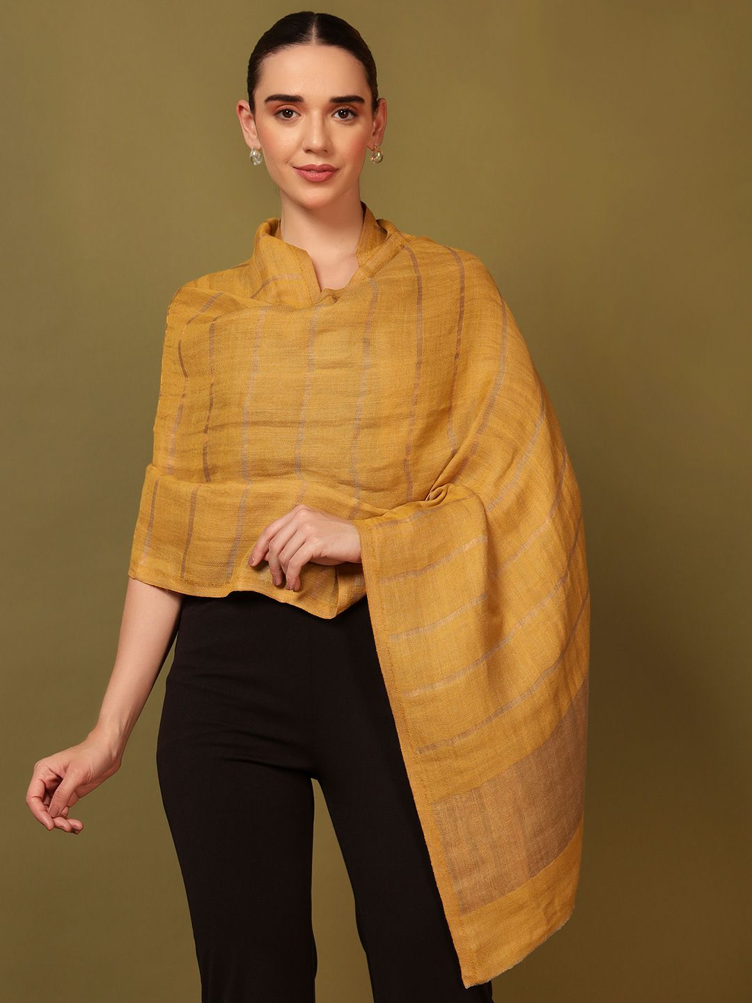 Dhiyona PA Striped Woven Design Woolen Reversible Shawl