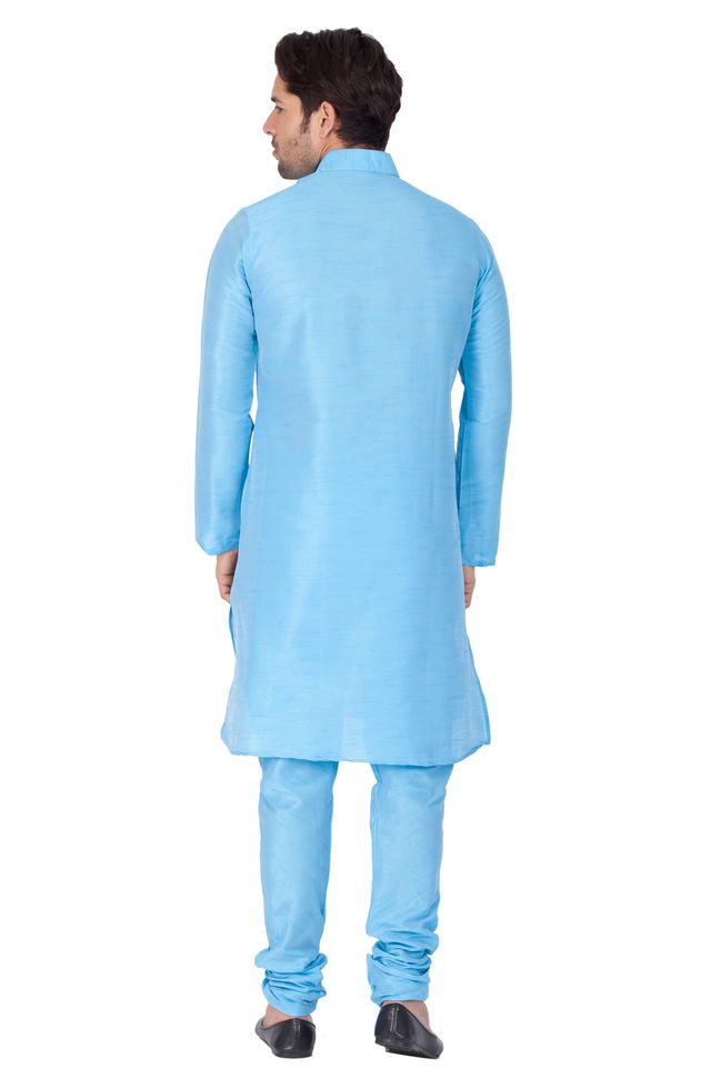 Men's Light Blue Silk Blend Straight Kurta Pyjama Set