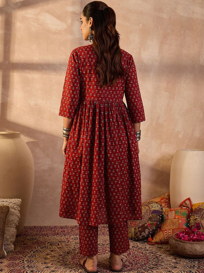 Ethnic Motifs Printed A-Line Pure Cotton Kurta With Trousers