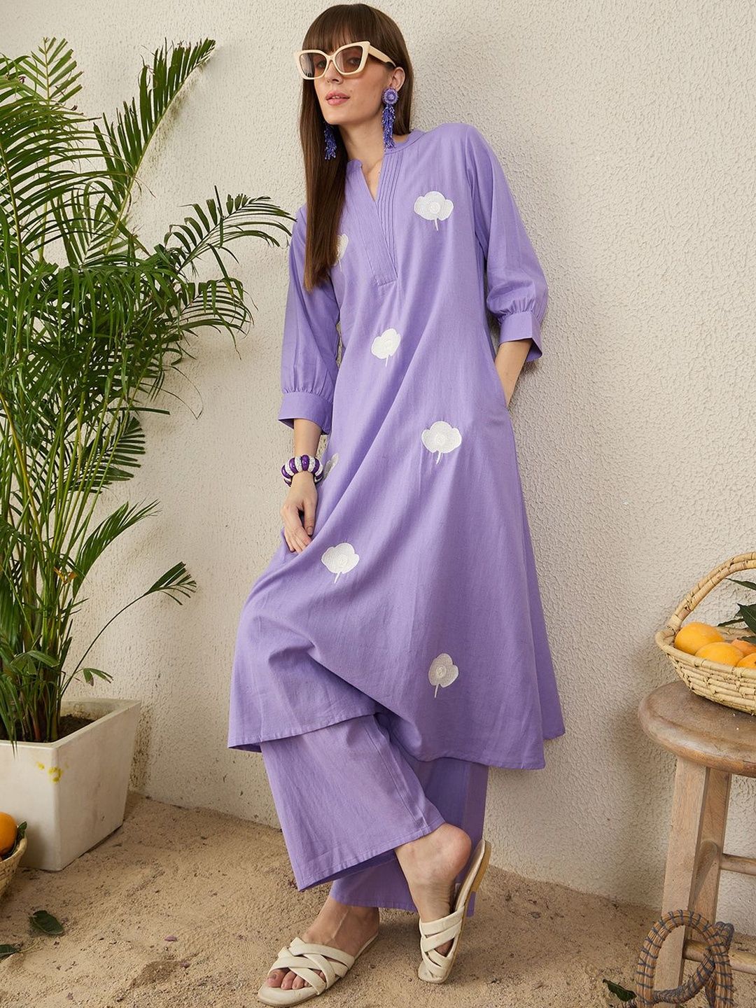 Women Floral Embroidered A-Line Kurta with Palazzos