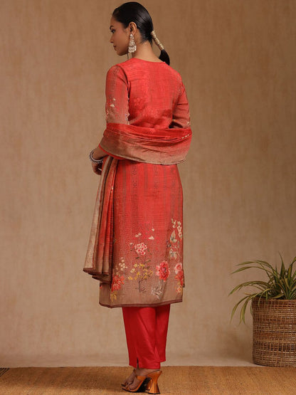 Dhiyona SO Women's Women Floral Printed Regular Zardozi Chanderi Cotton Kurta with Trousers & Dupatta