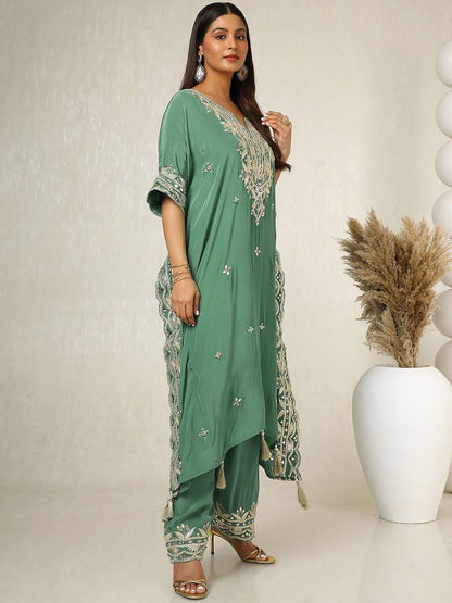 Dhiyona SO Women's Women Floral Embroidered Regular Beads and Stones Kurta with Palazzos