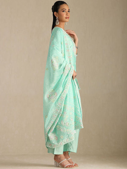 Dhiyona SO Women's Women Printed Regular Thread Work Chanderi Cotton Kurta with Palazzos & With Dupatta