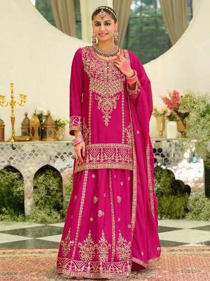 Dhiyona IE Floral Embroidered Sequinned Kurta With Sharara & Dupatta