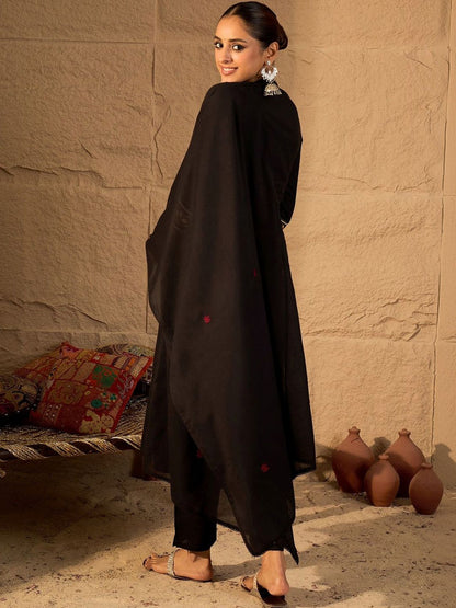 Women Ethnic Motifs Embroidered Empire Thread Work Pure Cotton Kurta with Trousers & With Dupatta